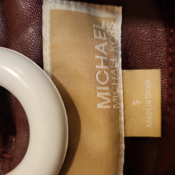 Michael Kors burgundy leather moto jacket quilted - Picture 6 of 8